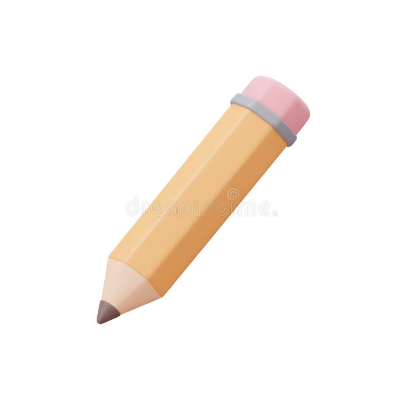 Yellow Pencil with Pink Eraser 3D Render stock illustration