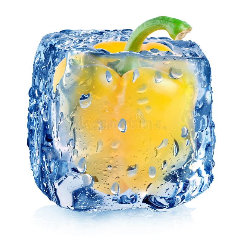 Yellow pepper in ice cube