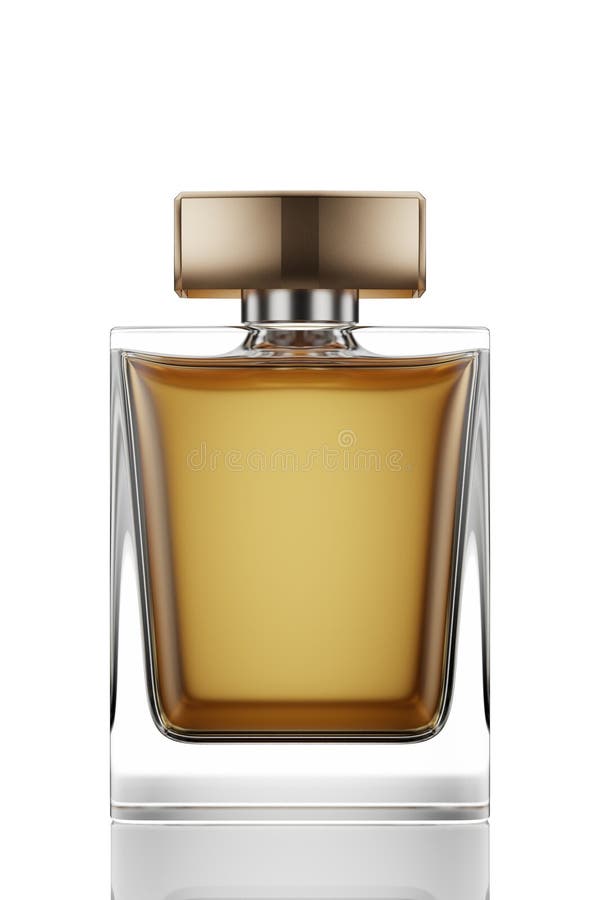 Yellow Perfume Bottle the Lid is Square Golden with a Texture. 3d