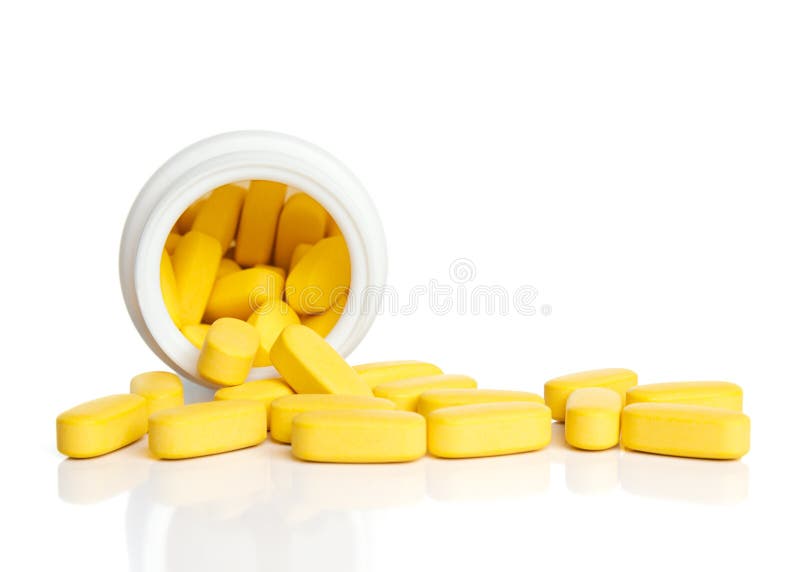 Yellow pills and a bottle