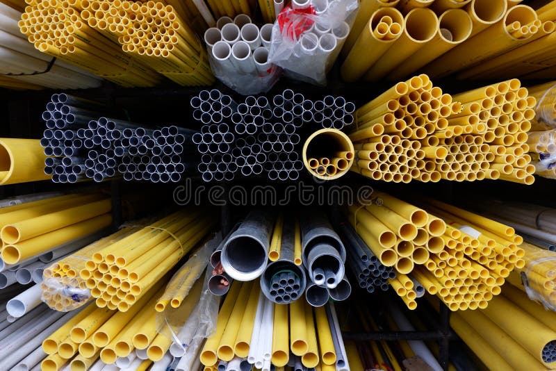 Yellow Pipe for Electric in Warehouse. Stock Photo Image of girder