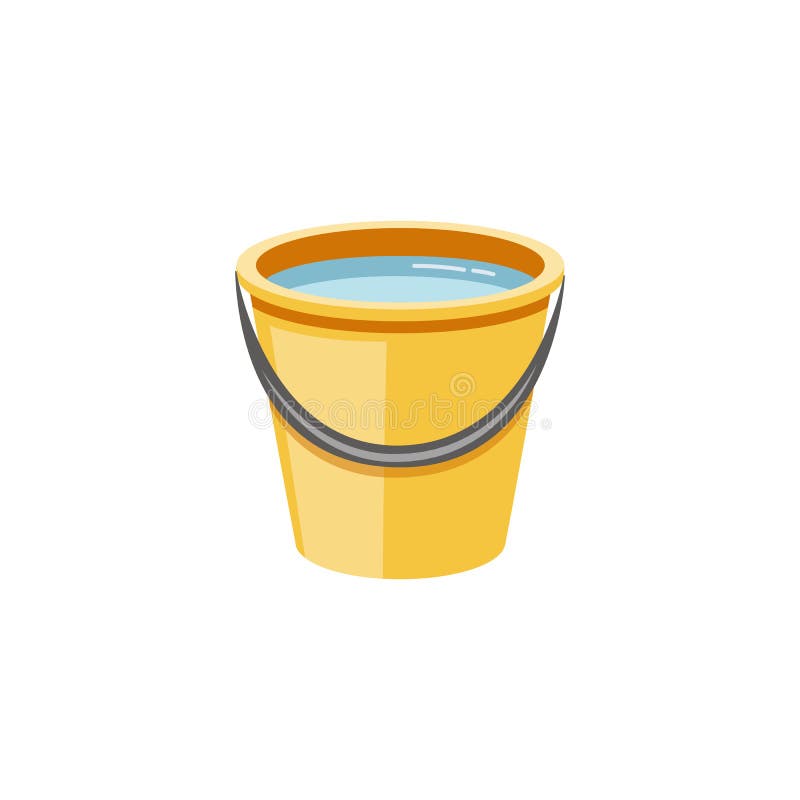 Yellow Plastic Bucket with Water Flat Cartoon Vector Illustration Icon  Isolated. Stock Vector - Illustration of clean, equipment: 158498420