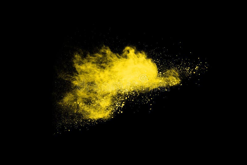 Yellow Powder Explosion on Black Background. Stock Photo Image of
