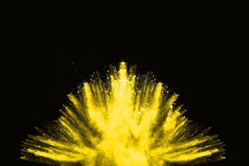 Yellow Powder Explosion on Black Background. Stock Photo Image of