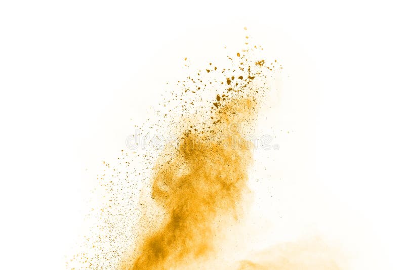Yellow Powder Explosion on White Background. Stock Photo Image of