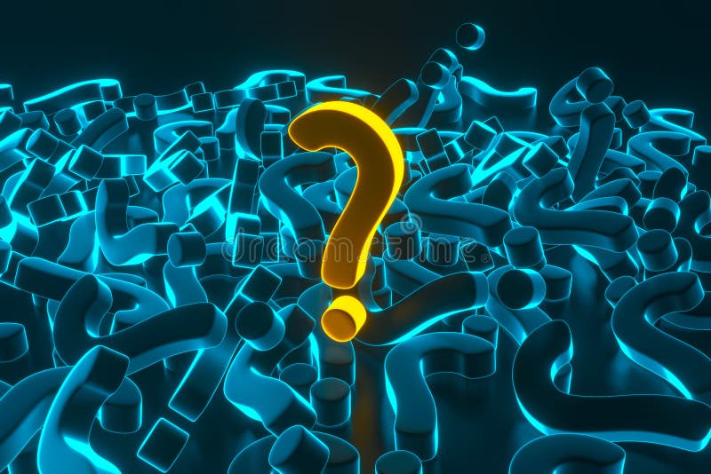 Yellow question mark on a mountain of question marks. vector illustration