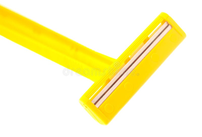 Yellow Razor with Holding Hand on White Background Stock Photo Image