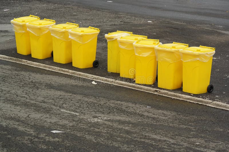 Yellow recycling bin stock photo. Image of color, collectors 42998274