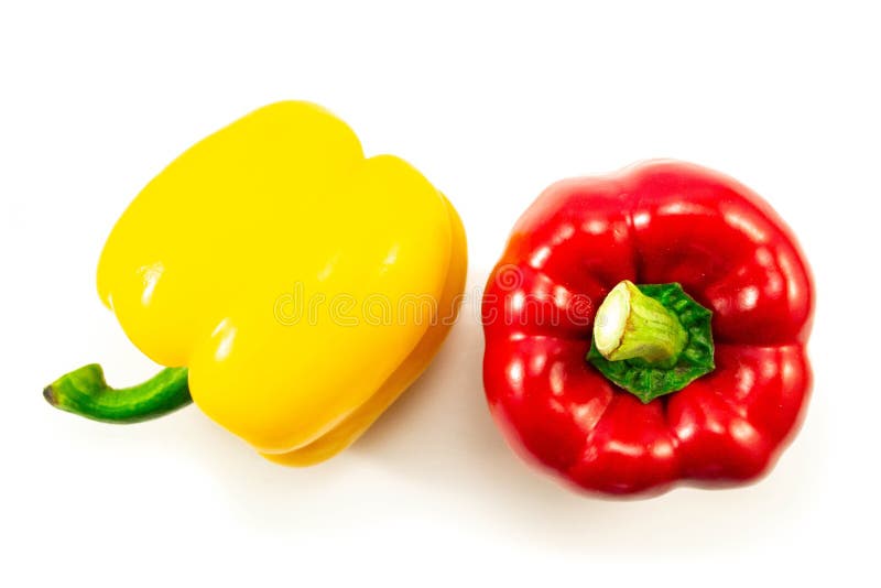 Yellow,red bell pepper top view isolated on white background