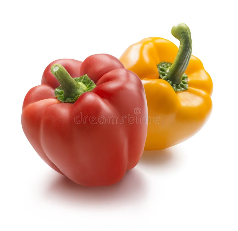 Yellow and red bell pepper on white background