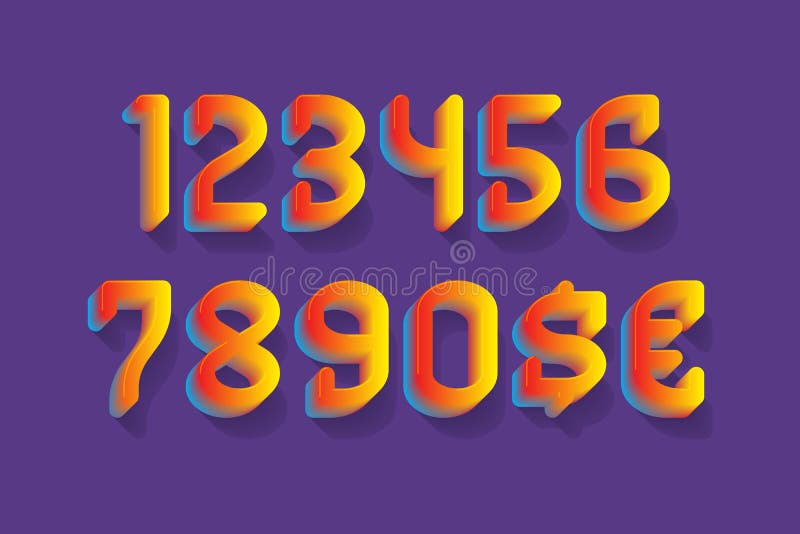 Yellow red gradient festive numbers with currency signs of dollar and euro