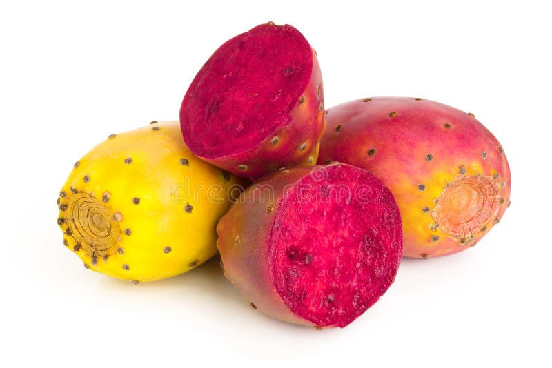 Yellow and red prickly pear or opuntia isolated on a white background stock photos