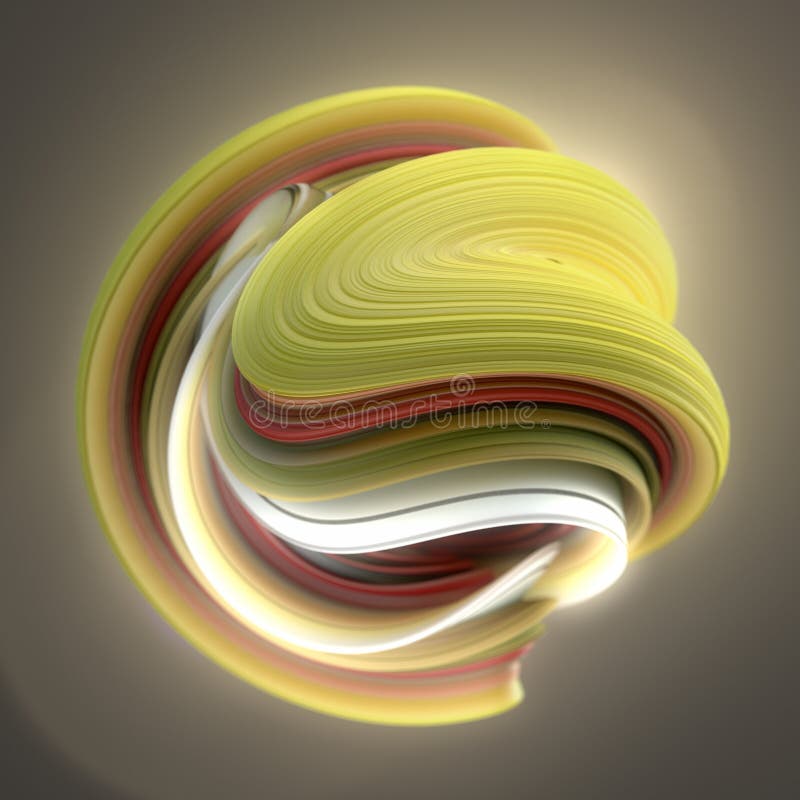 Yellow and red twisted shape. Computer generated abstract geometric 3D render illustration royalty free stock photos