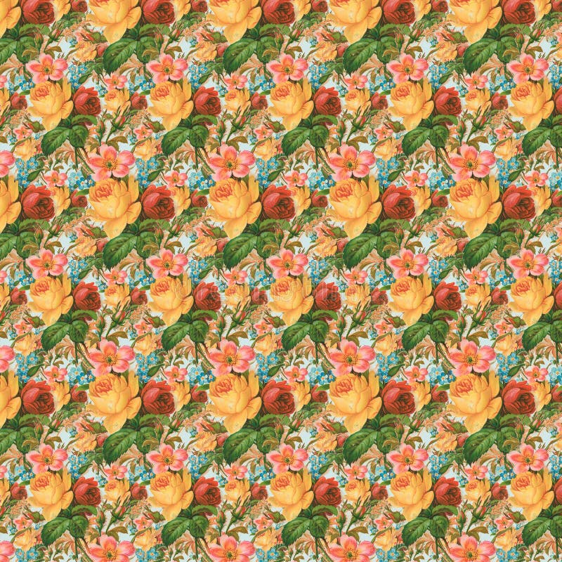 Yellow and red vintage rose flower wallpaper background repeat