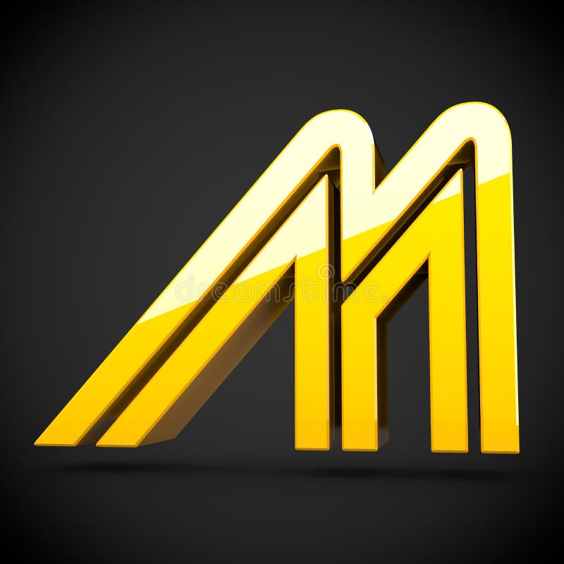 Yellow Retro Letter M Uppercase Isolated On Black Background Stock