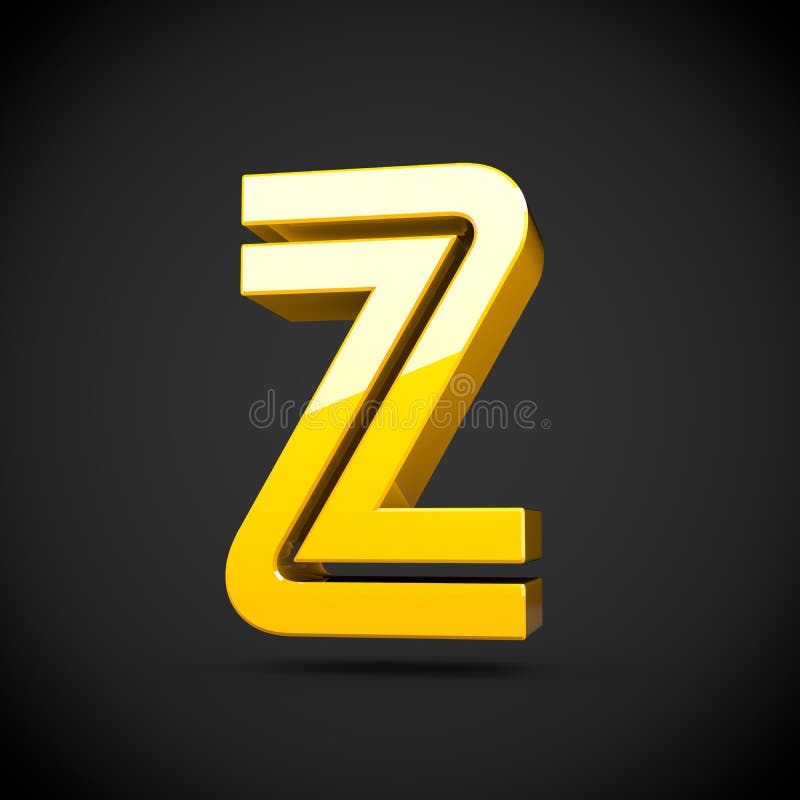 Yellow Retro Letter Z Uppercase Isolated On Black Background Stock