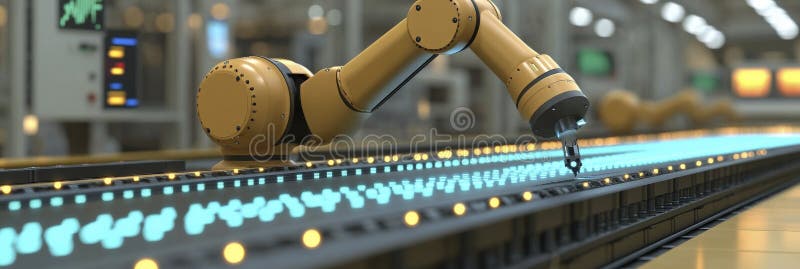 Yellow Robotic Arm on High-Tech Assembly Line vector illustration