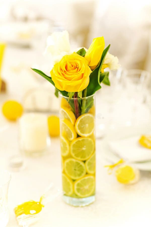Yellow Roses in Vase with Lemon Stock Photo Image of gift, lemon