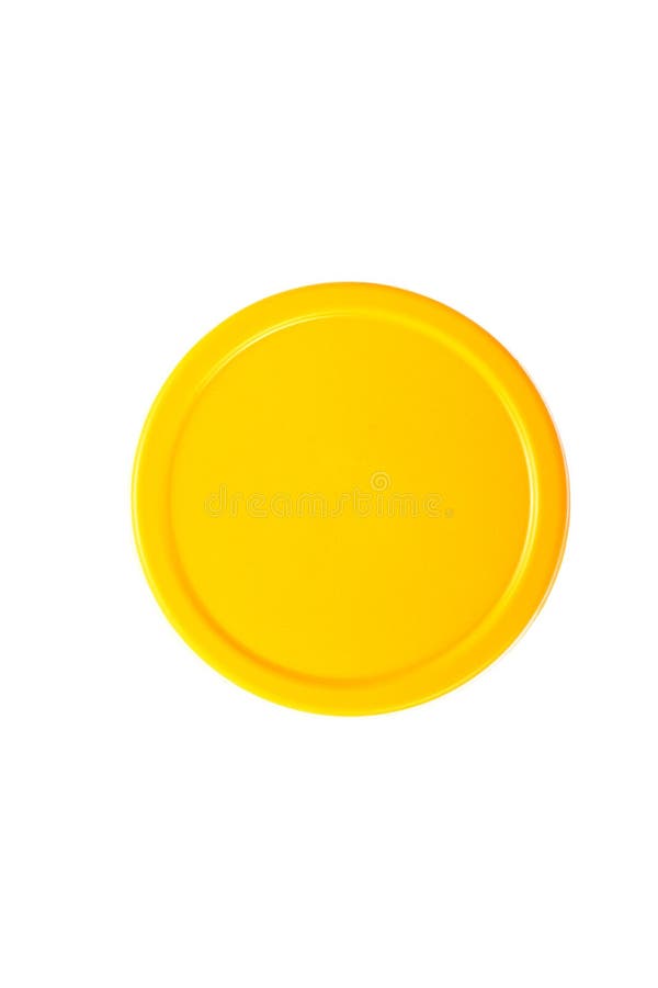 Yellow round cap isolated on white background. Top view of yellow plastic lid. Clear closeup view stock images, royalty-free photos and pictures