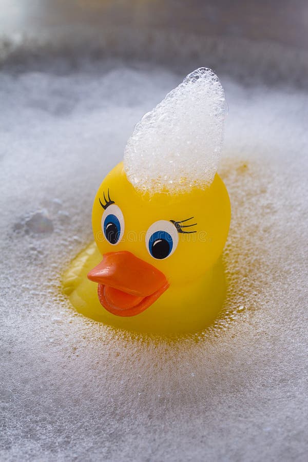 Yellow Rubber Duck Floating In Soap Suds Stock Photo Image of rubber