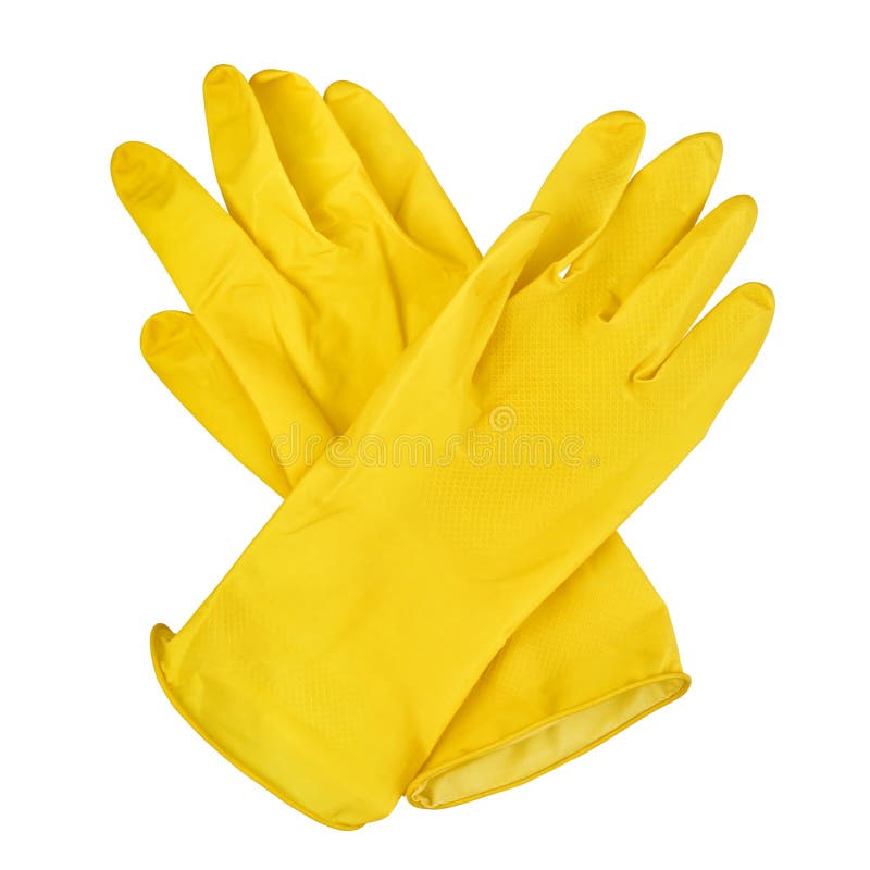 Pair of yellow rubber gloves isolated on white background. Pair working gloves stock images, royalty-free photos and pictures