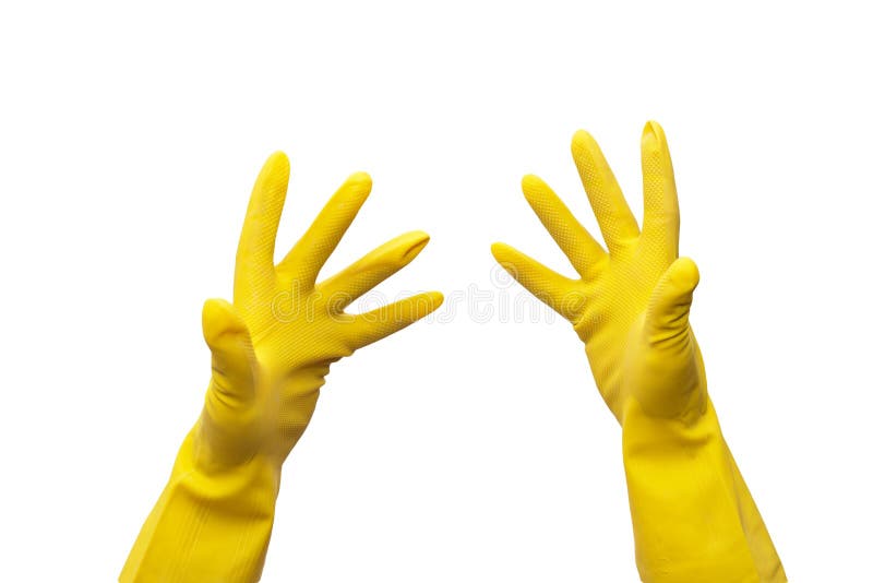 Yellow rubber gloves on white background