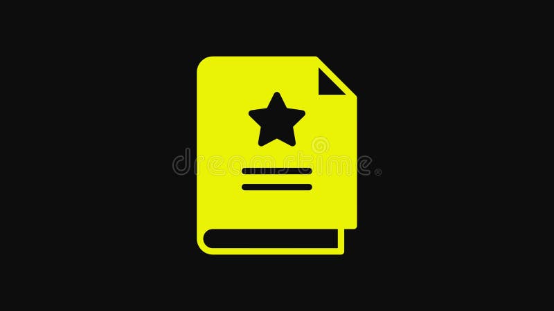 Yellow Scenario icon isolated on black background. Script reading concept for art project, films, theaters. 4K Video