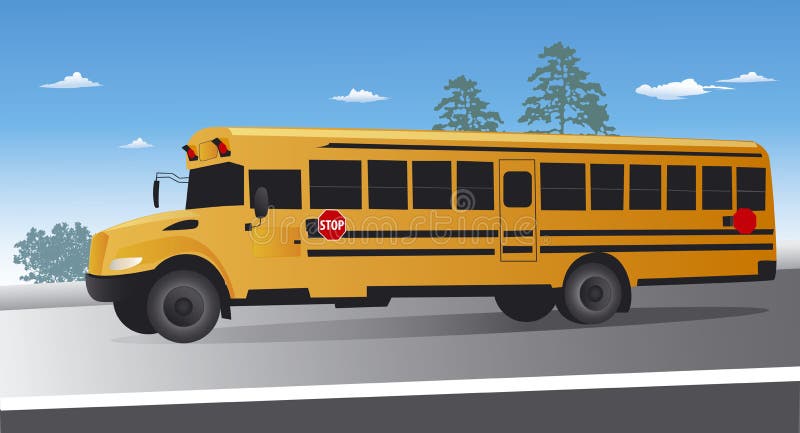 Yellow school bus on the move stock illustration