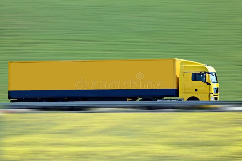 Yellow semi truck stock photo. Image of high, road, truck 6795676