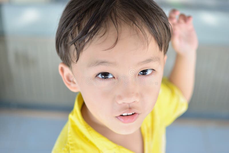 Yellow shirt boy stock photo. Image of concept, color 25148462