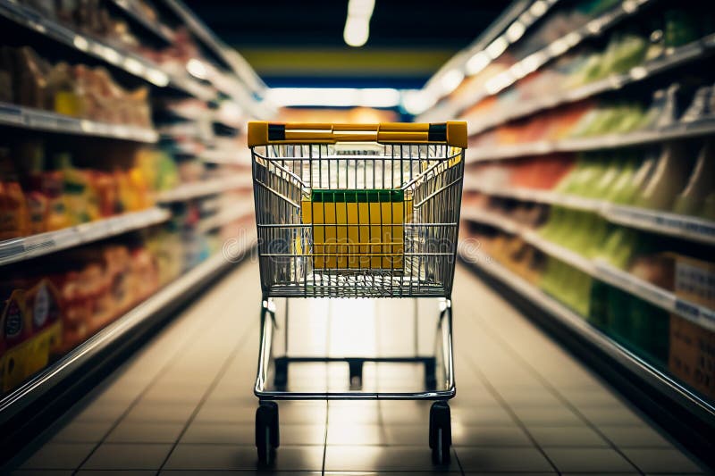 Yellow shopping cart stock illustration. Illustration of groceries