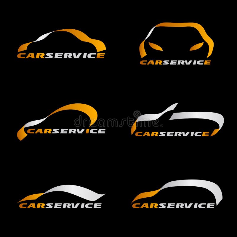 Yellow And Silver Ribbon Line Car Logo Vector Set Design On Black