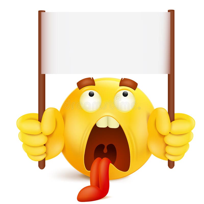 Yellow Smile Round Face Character With Message Banner Template Stock