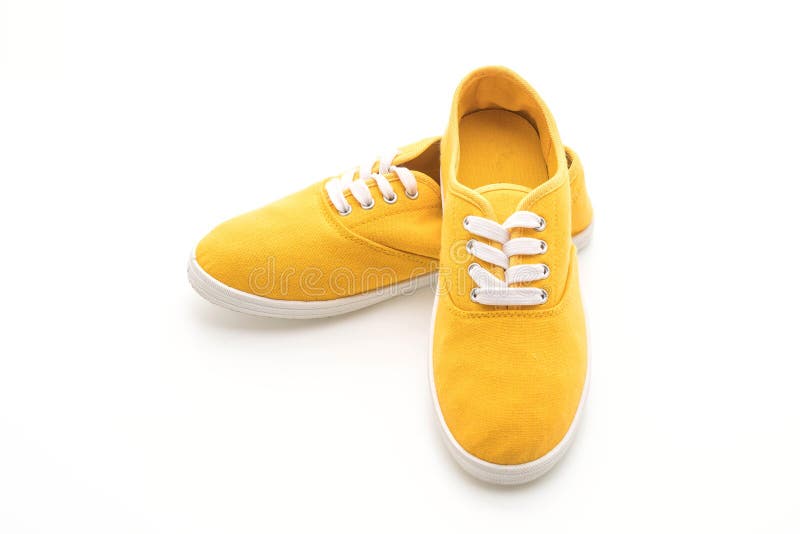 Yellow Sneakers on White Background Stock Photo - Image of shoes ...