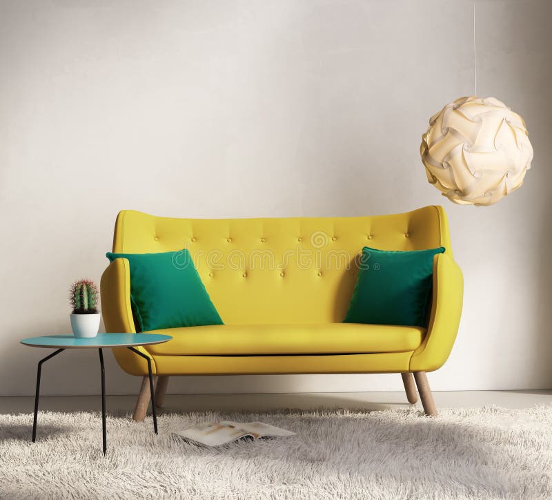 Gelb frisch-sofa-Stil, romantisch-Innenraum-Wohnzimmer.