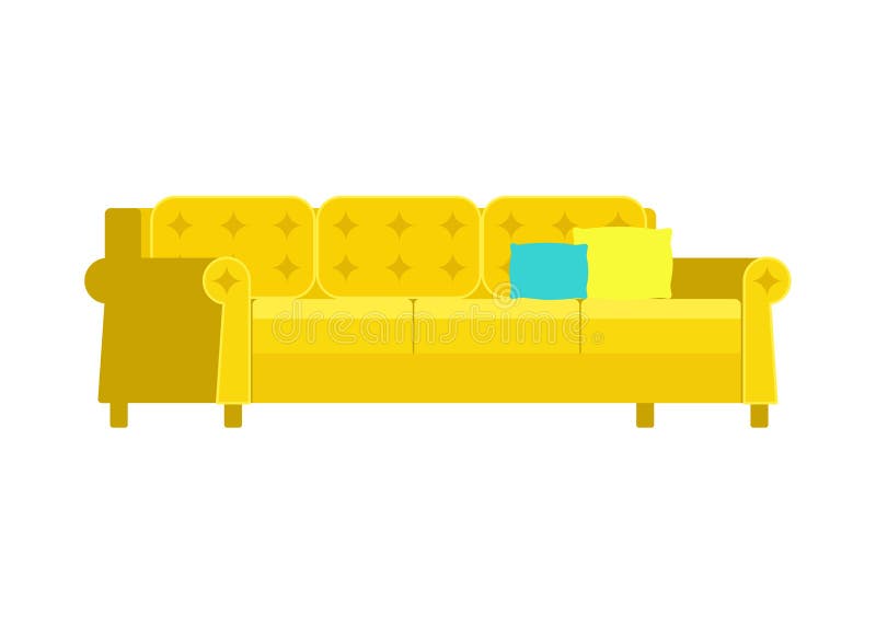 Yellow Soft Stylish Sofa for Home and Office on a White Background