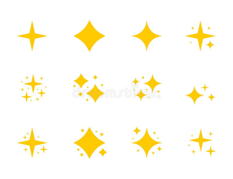Yellow sparkles symbols vector. The set of original vector stars sparkle icon. Bright firework, decoration twinkle, shiny flash.