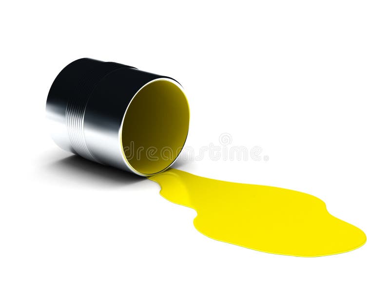 Cans Of Paint And Yellow Paint Spilled On The Floor, 3d Rendering