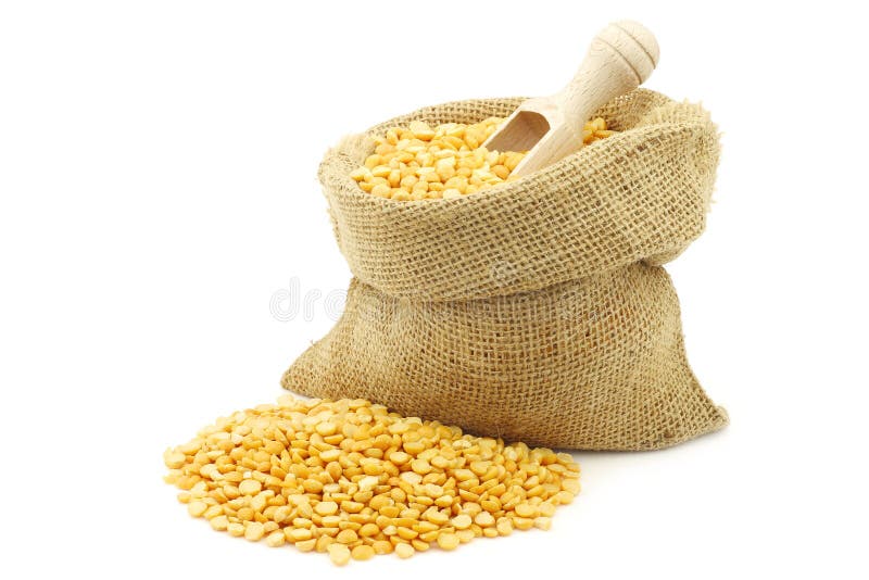 Yellow Split Peas in a Burlap Bag Stock Photo Image of utensil, textile 24826680