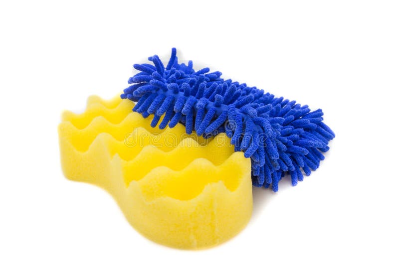 Yellow Sponges and Blue Mitts for Washing Car Stock Photo Image of
