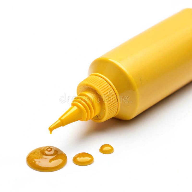 Yellow squeeze bottle spilling mustard isolated on white background vector illustration