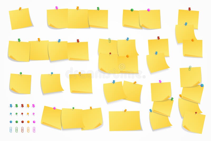 Yellow Sticker Set Pinned Push Button with Curled Corner and Push Pin