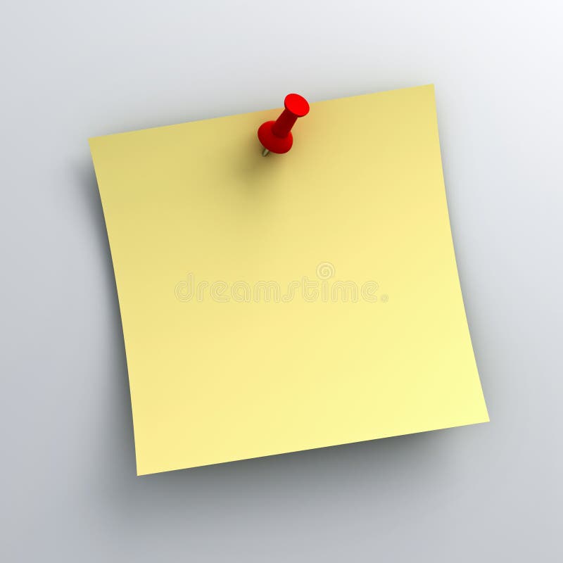 Yellow Sticky Note Paper With Red Push Pin On White Background Stock Illustration Illustration