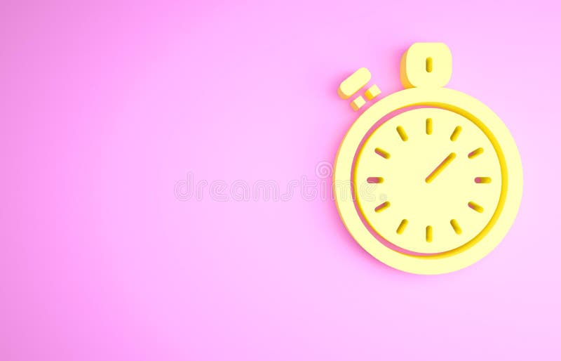 Yellow Stopwatch Icon Isolated on Pink Background. Time Timer Sign ...