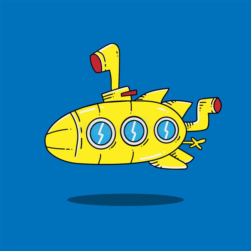 Yellow Submarine Vector Cartoon Illustration in Blue Background Stock  Vector - Illustration of clip, submarine: 172667975