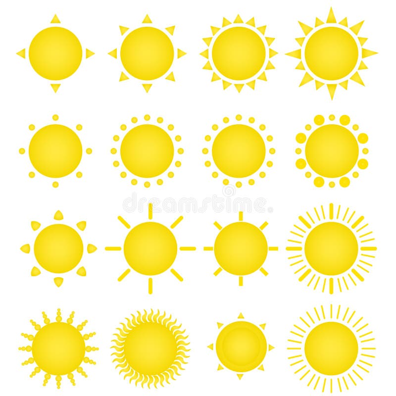 24 Yellow Sun Icons, Vector Illustration Stock Vector - Illustration of