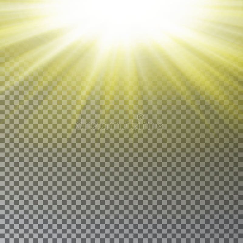 Yellow sun ray light effect isolated on transparent background. Realistic sun ray light effect. Sta