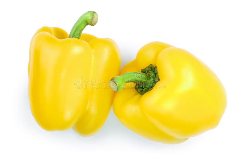 Yellow sweet bell pepper isolated on white backgro. Top view. Flat lay