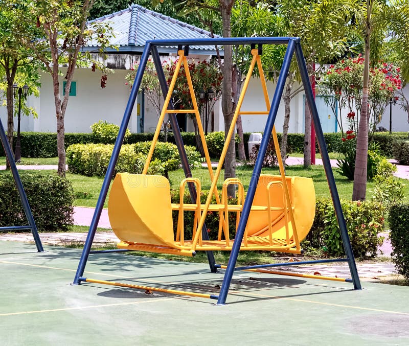 Yellow Swing in Children Playground Stock Photo Image of activity, play 45480400