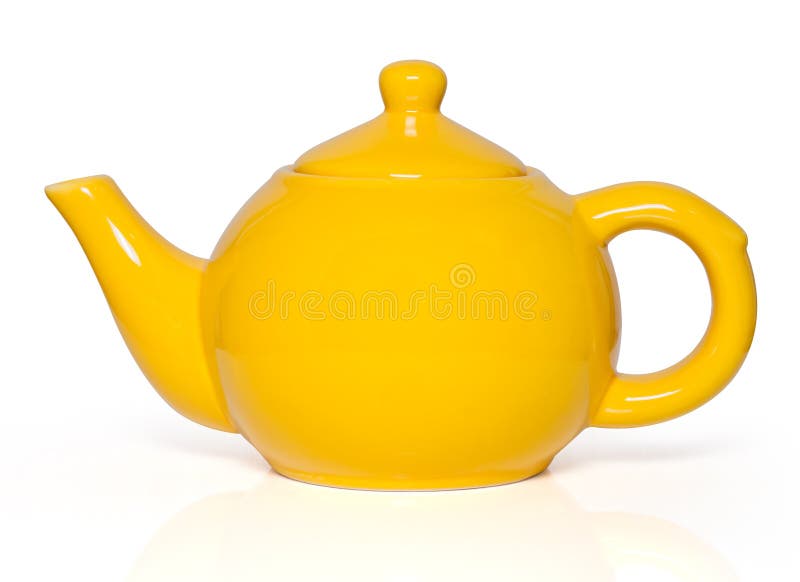 Yellow teapot on white background